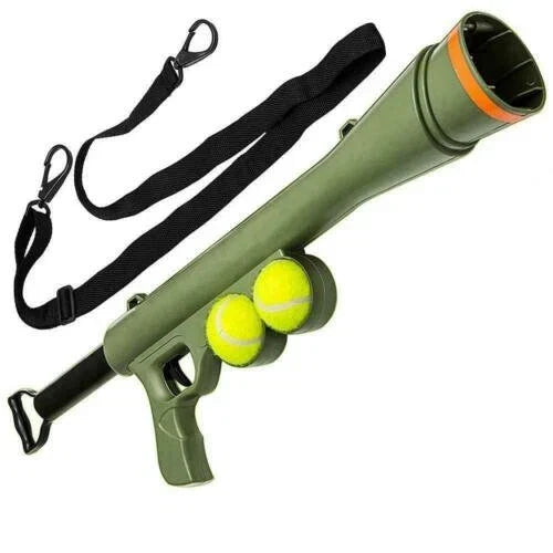 Dog Ball Launcher With 2 Tennis Balls Outdoor Gun Fetch Toy BNIB