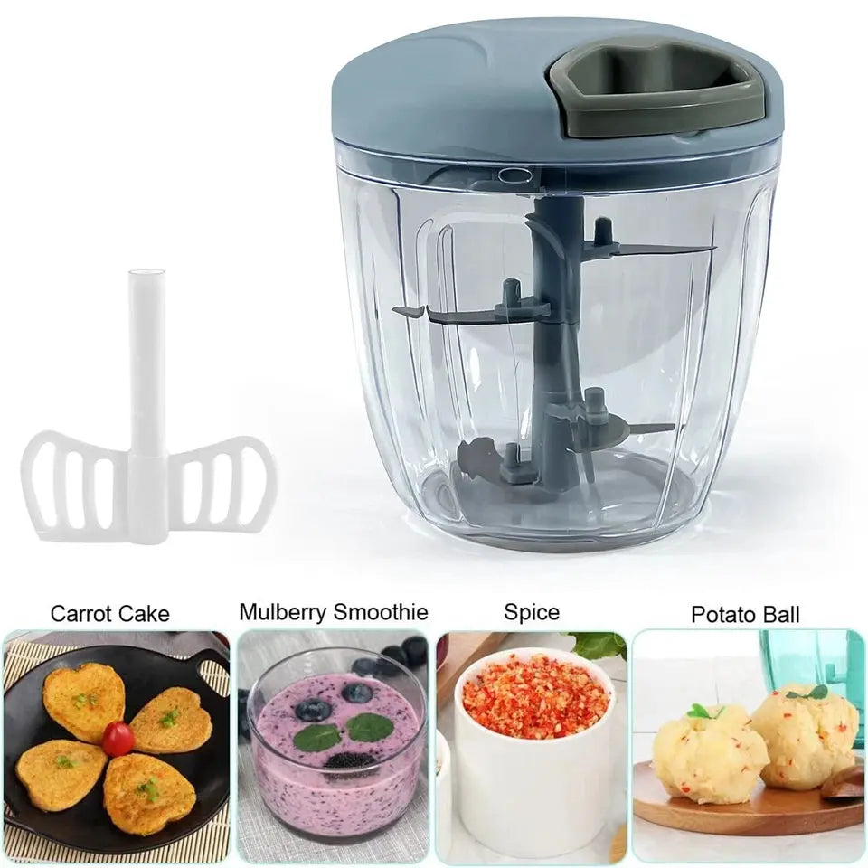 Pull Cord Pulling Food Chopper Manual Vegetable Slicer Hand Blender UK
