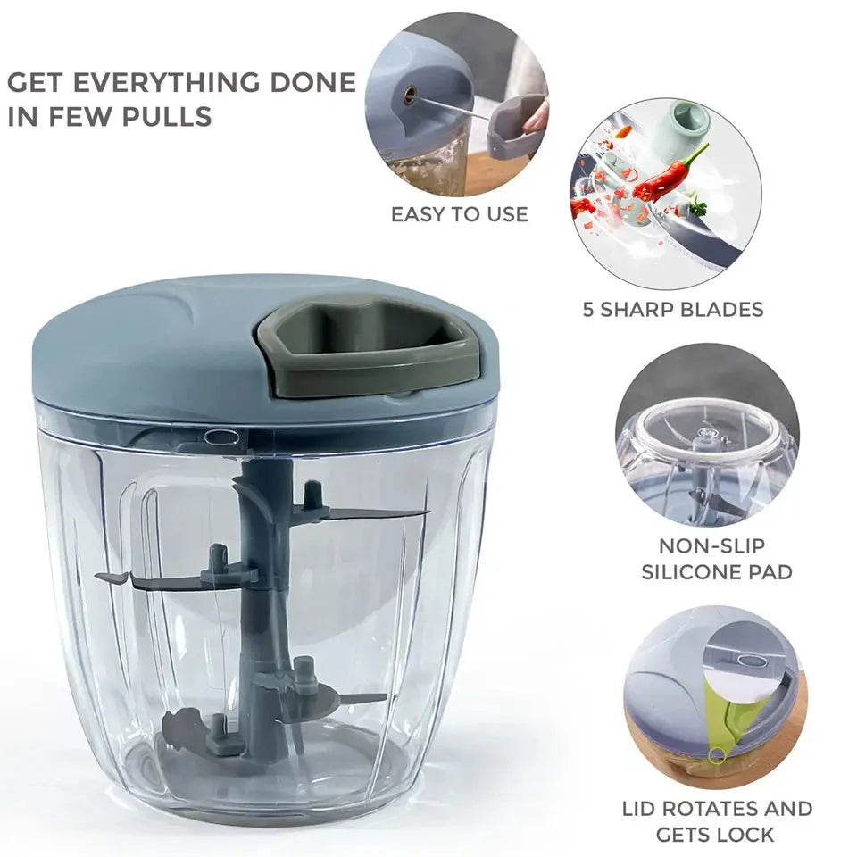 Pull Cord Pulling Food Chopper Manual Vegetable Slicer Hand Blender UK