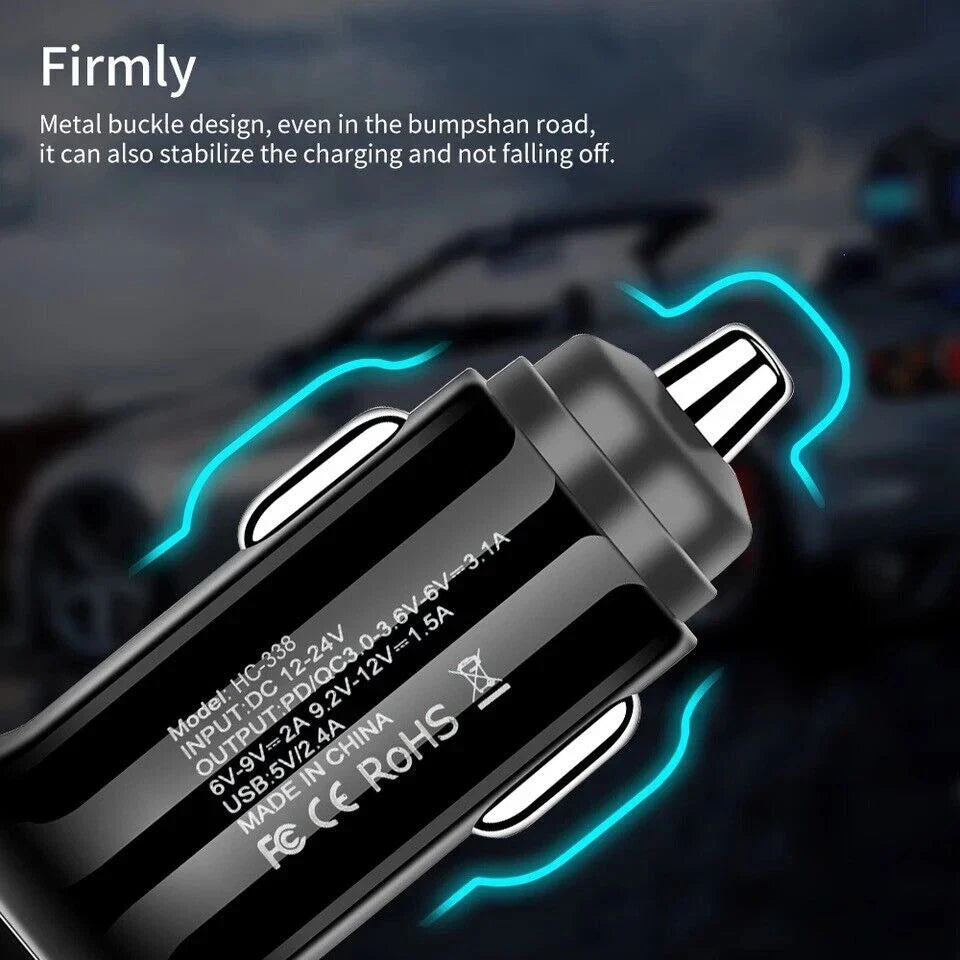 Fast Car Charger 2 USB Port + Type C Universal Socket Adapter For iPhone Samsung