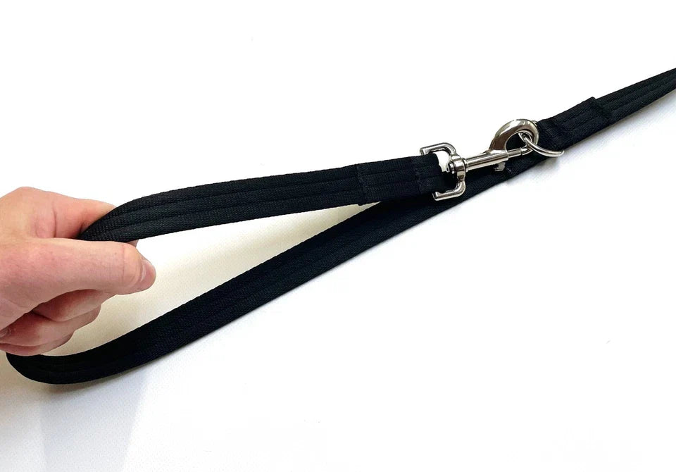 Police Style Dog Training Lead Black Double Ended Multi Functional Soft 25mm